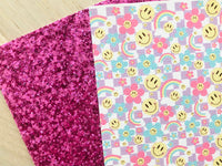 Printed Pebbled Faux Leather Smiley Face Flower