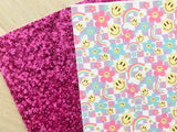 Printed Pebbled Faux Leather Smiley Face Flower