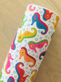 Printed faux leather - Sea horses with bubbles