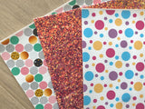 Printed Pebbled Faux Leather Colorful Polka Dots Design