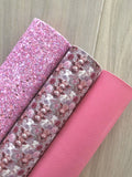 Pebbled Faux Leather Pink- Cotton Fleece Backing