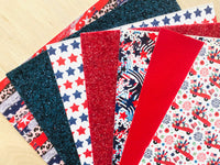 Printed Pebbled Faux Leather Red and Blue Stars