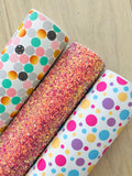 Printed Pebbled Faux Leather Colorful Polka Dots Design