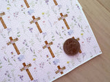 Printed Pebbled Faux Leather Cross and Floral