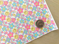 Printed Pebbled Faux Leather Smiley Face Flower