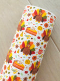 Printed Pebbled Faux Leather Turkey and Pumpkin Pie