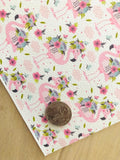 Printed Pebbled Faux Leather Flamingo and Pink Flowers