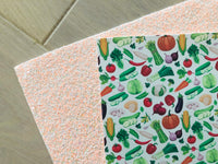 Custom Printed Smooth Faux Leather with Garden Vegetable Design