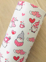 Custom Printed Smooth Leather Pink Gnome with Hearts