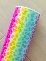 Printed Pebbled Faux Leather Rainbow Leopard