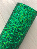 Premium Chunky Glitter Solid Green Fabric Sheet - Felt Backing