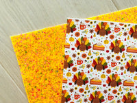 Printed Pebbled Faux Leather Turkey and Pumpkin Pie