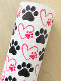 Printed Pebbled Faux Leather Dog Paws and Heart