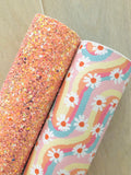 Printed Pebbled Faux Leather Daisy Flowers