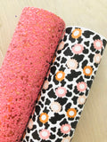 Printed Pebbled Faux Leather Flowers with Cow Print Background