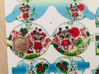 Printed Faux Leather Sheet with Print On Bow Shapes Ladybugs with balloons