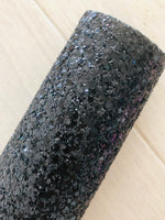 Black Chunky Glitter Fabric - Black Felt Backing