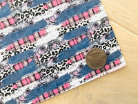 Custom Printed Smooth Faux Leather with a Leopard, Plaid and Brushstroke Design