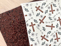 Printed Pebbled Faux Leather Cross and Floral