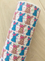 Printed Pebbled Faux Leather Leopard Bunny with Easter Eggs