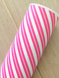 Printed Pebbled Faux Leather Pink and White Stripes Design