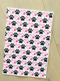 Printed Pebbled Faux Leather Dog Paws and Heart