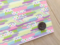 Printed Pebbled Faux Leather Brushstroke, Plaid and Polka Dots Design