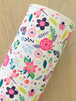 Printed Pebbled Faux Leather Butterfly and Flowers