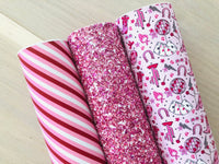 Printed Pebbled Faux Leather Red, Pink and White Color Strips