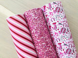 Printed Pebbled Faux Leather Red, Pink and White Color Strips