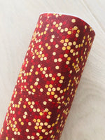 Printed Cross Textured Faux Leather Red and Gold Dots