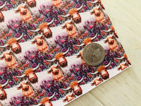 Printed Pebbled Faux Leather Highland Cow and Floral