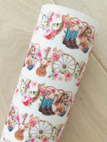 Printed Pebbled Faux Leather with Cowboy Boots, Horse and Pink Flowers