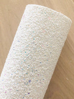 Iridescent White Chunky Glitter Fabric - White Canvas Backing