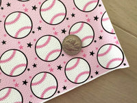 Printed Pebbled Faux Leather Pink Baseball