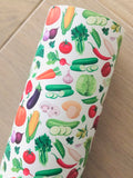 Custom Printed Smooth Faux Leather with Garden Vegetable Design