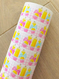 Printed Pebbled Faux Leather Pencils and Pink Bow