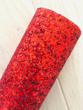 Solid Red Chunky Glitter Fabric - Felt Backing