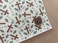 Printed Pebbled Faux Leather Cross and Floral