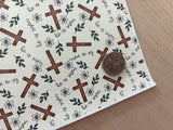 Printed Pebbled Faux Leather Cross and Floral