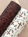 Printed Pebbled Faux Leather Cross and Floral