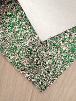 Gold, Green and White Chunky Glitter - Felt Backing