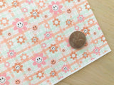 Printed Pebbled Faux Leather Smiley Face Flower