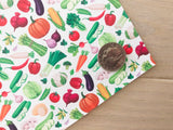 Custom Printed Smooth Faux Leather with Garden Vegetable Design