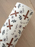 Printed Pebbled Faux Leather Cross and Floral