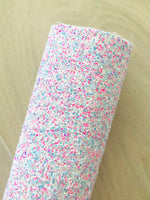 Pink and Blue Chunky Glitter Fabric - White Canvas Backing