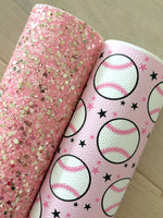 Printed Pebbled Faux Leather Pink Baseball