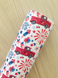 Custom Printed Smooth Faux Leather July 4th Fireworks and Red Trucks