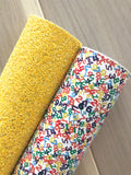 Yellow Chunky Glitter Fabric - White Felt Backing