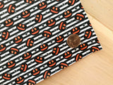 Custom Printed Smooth Faux Leather Jack o Lantern with Spiders  - Felt Backing